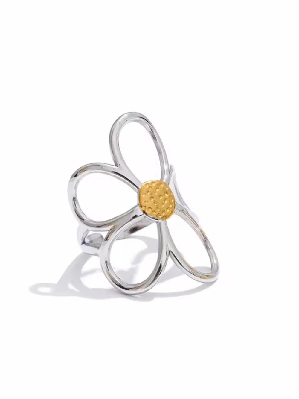 Flexible Silver Flower Openwork Ring - Elegant Women's Jewelry